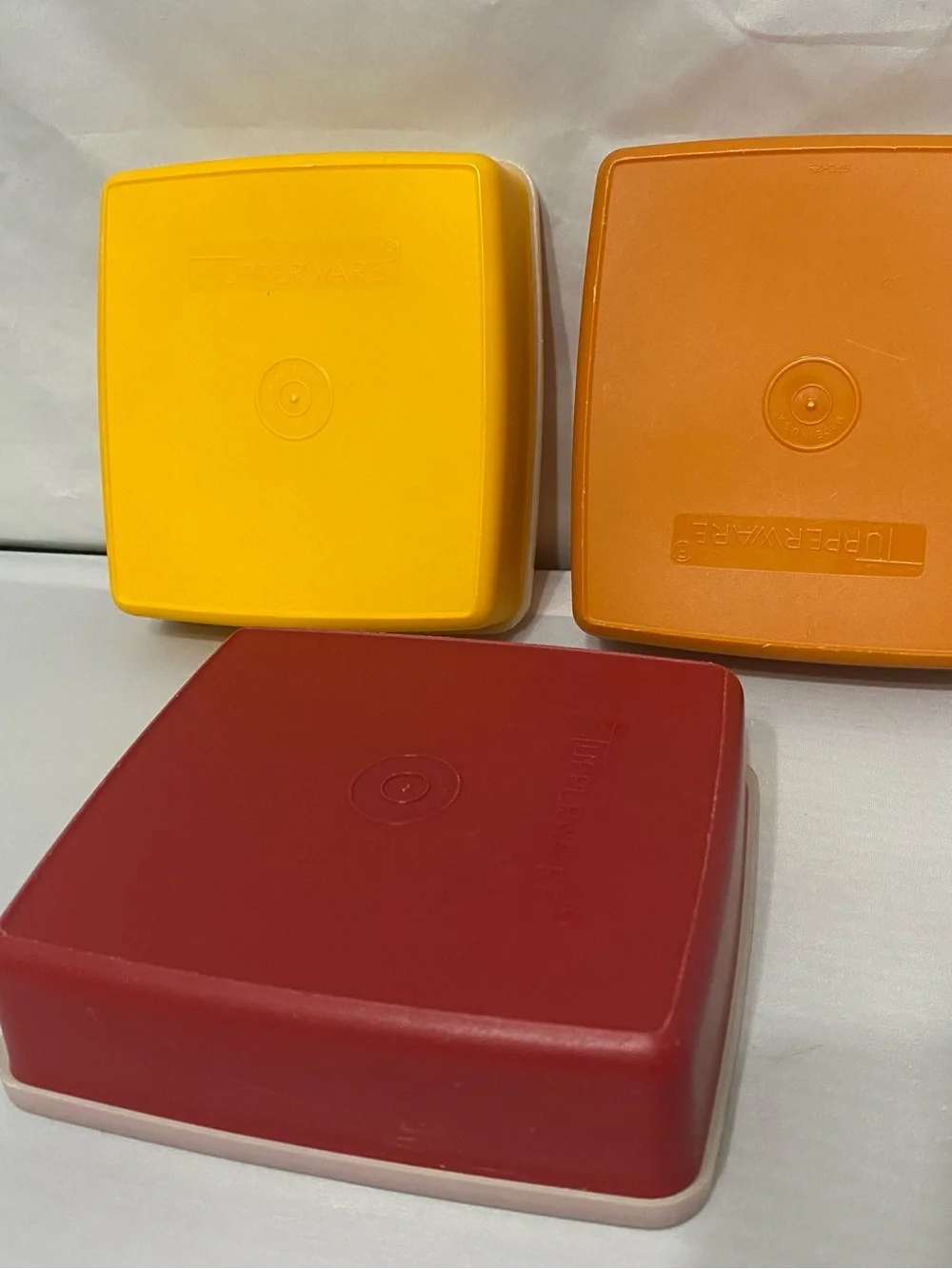 Tupperware Red, Orange, Yellow Stackable Food Containers.